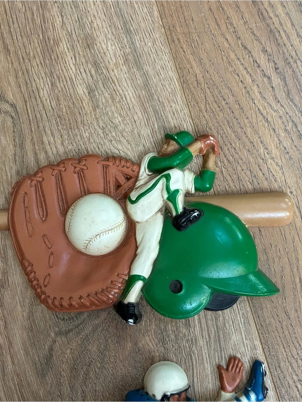 Baseball and Football Kids Wall Plaques - Green & Blue Sports Figures